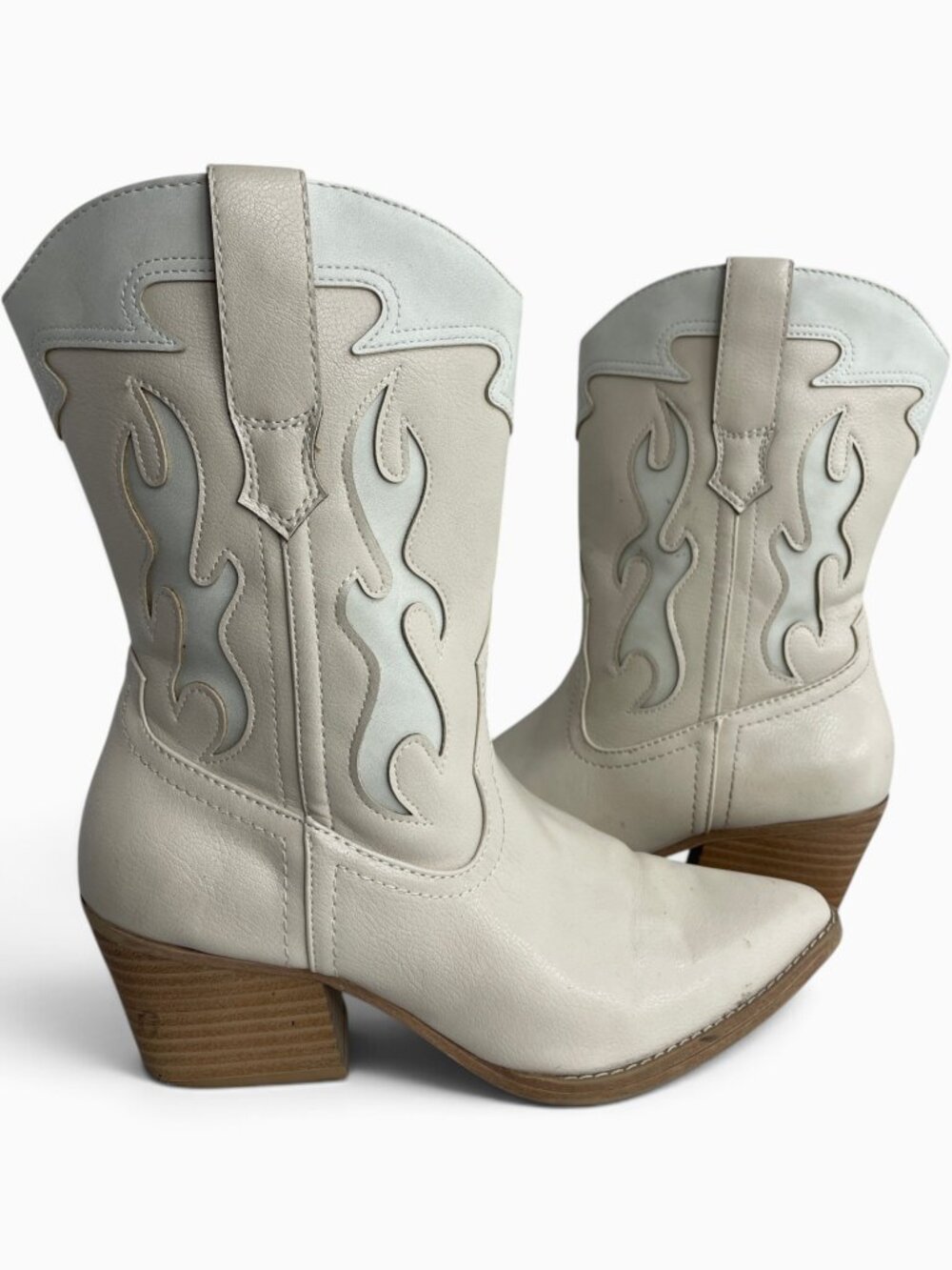 Universal Thread Faux Leather Ivory Flame Cowboy Western Biker Boots Women's 8.5